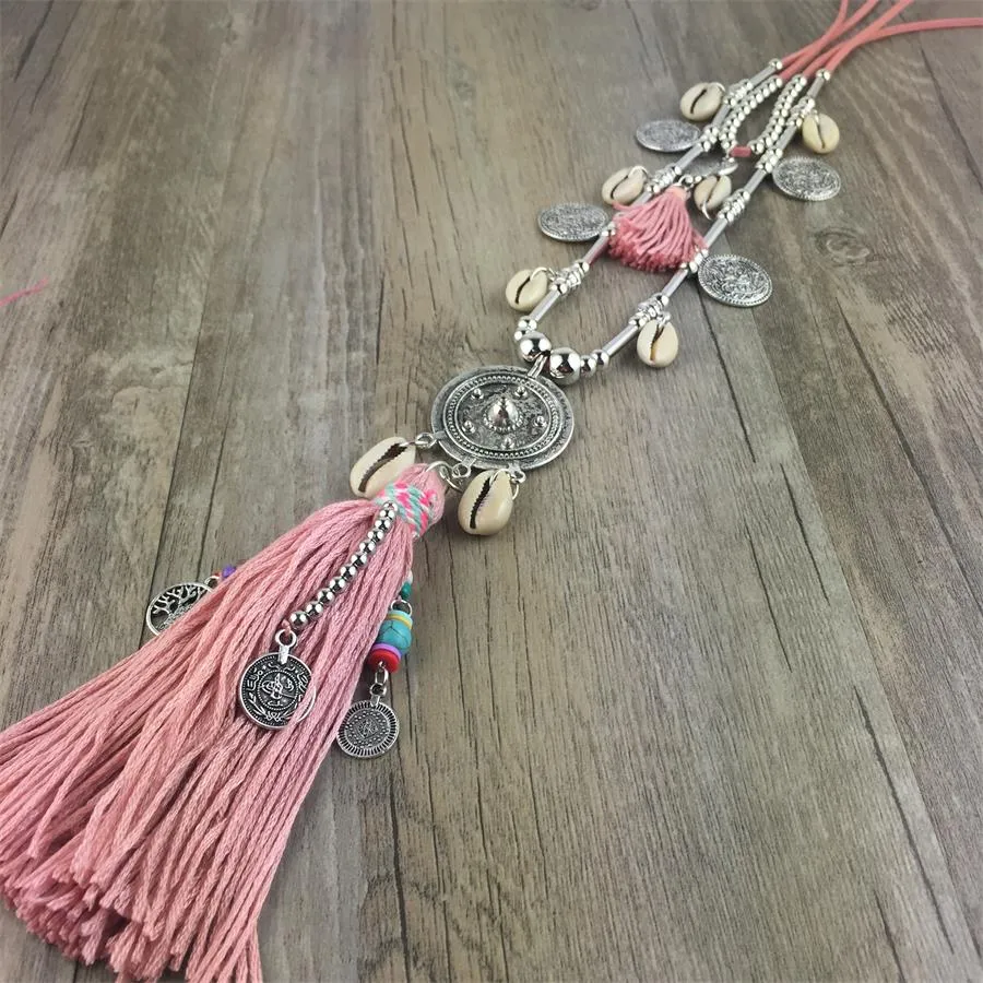 Boho Leather Necklace With Long Tassel
