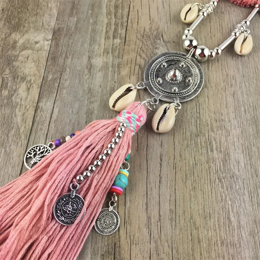 Boho Leather Necklace With Long Tassel
