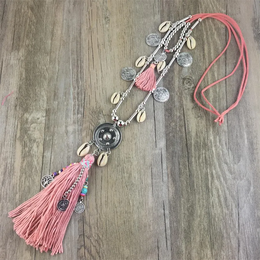 Boho Leather Necklace With Long Tassel
