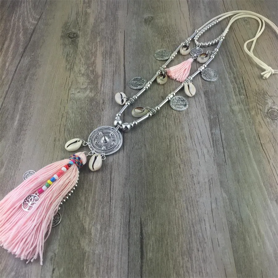 Boho Leather Necklace With Long Tassel