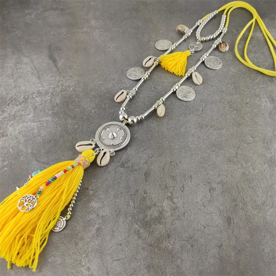 Boho Leather Necklace With Long Tassel
