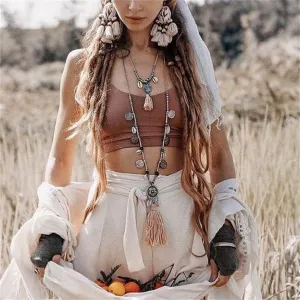Boho Leather Necklace With Long Tassel