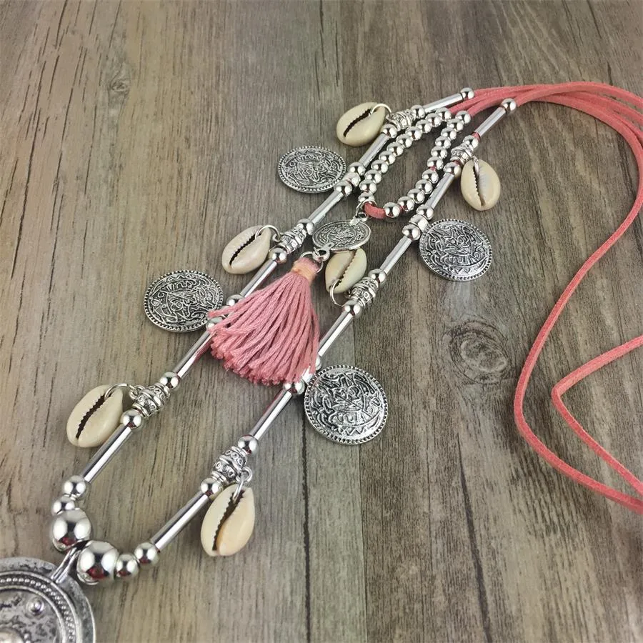 Boho Leather Necklace With Long Tassel