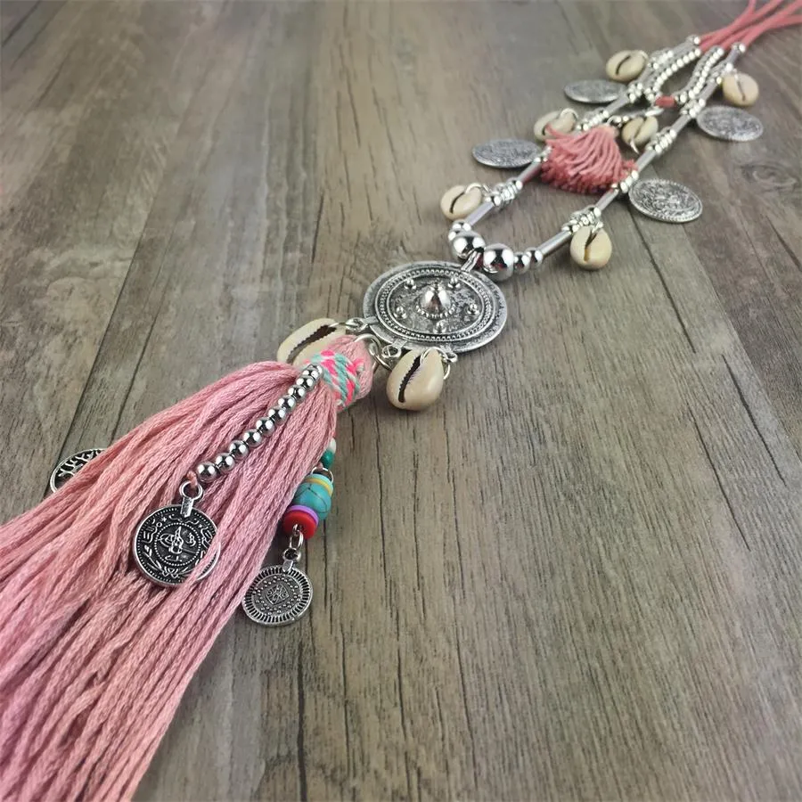 Boho Leather Necklace With Long Tassel