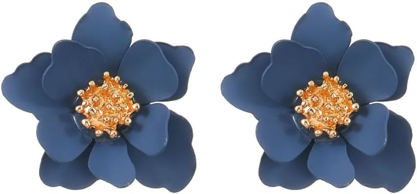 Boho Matte Flower Statement Stud Earrings for Women Chic Cute Unique Flower Jewelry Gift with Gold Flower Bud for Mom Lover and Friends