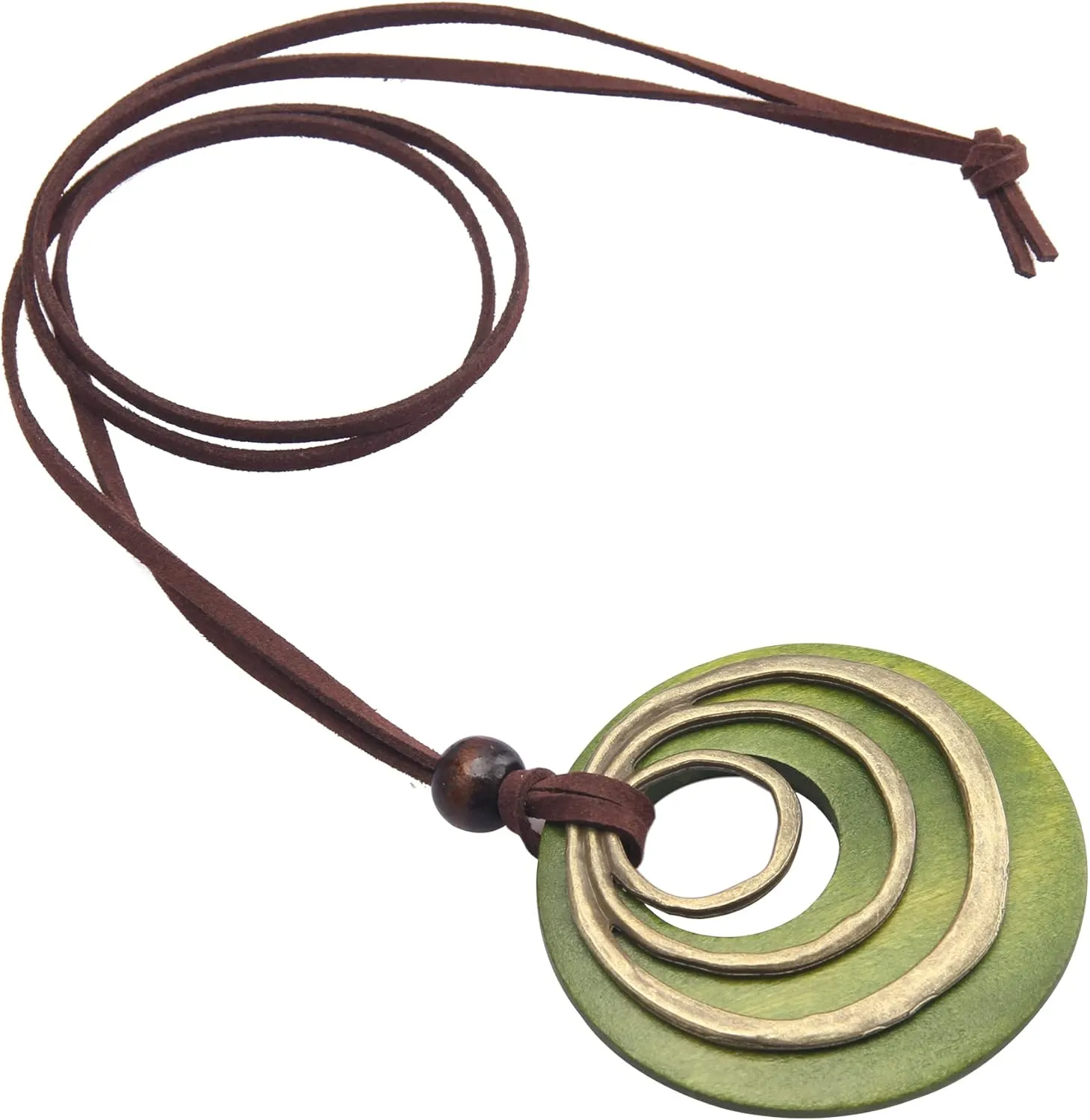 Boho Necklaces for Women Long Wooden Pendant Vintage Necklace Sweater Chain Necklace Handmade Jewelry