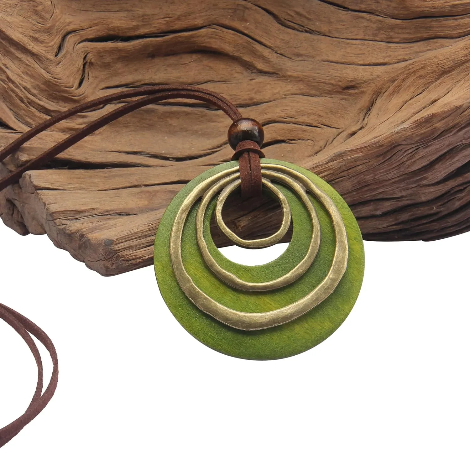 Boho Necklaces for Women Long Wooden Pendant Vintage Necklace Sweater Chain Necklace Handmade Jewelry