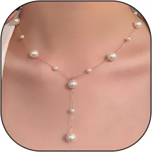 Boho Pearl Y Shape Necklaces for Women, Dainty 14k Gold Plated Pearl Beaded Chain Choker Necklace Trendy Jewelry Accessories Gift