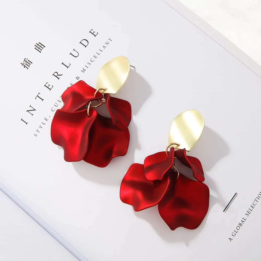 Boho Rose Petal Earrings for Women Acrylic Handmade Bohemian Matte Flower Dangle Drop Earrings Chic Elegant Resin Multi Colorful Orange Red Blue Wedding Jewelry Gifts