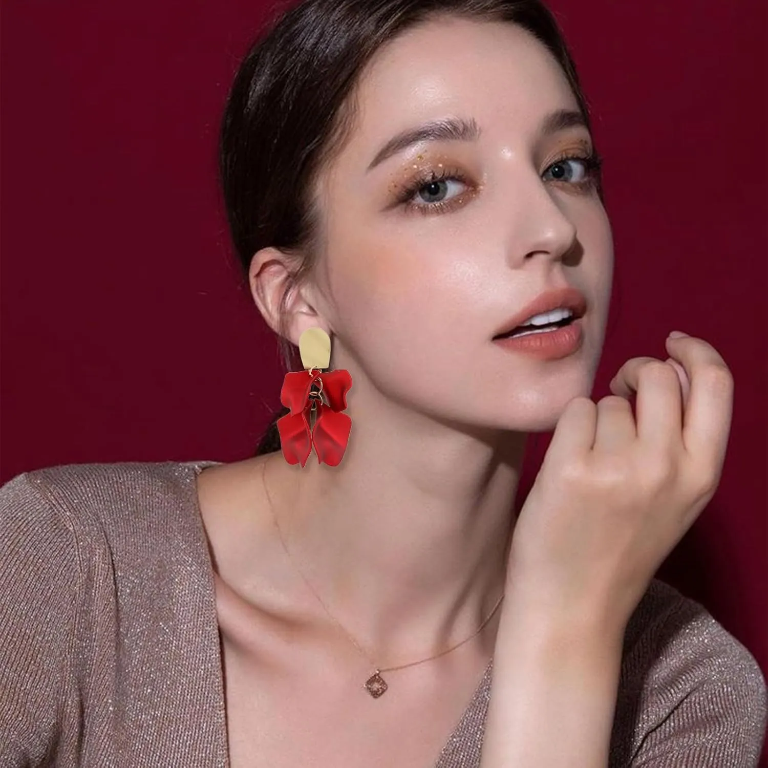 Boho Rose Petal Earrings for Women Acrylic Handmade Bohemian Matte Flower Dangle Drop Earrings Chic Elegant Resin Multi Colorful Orange Red Blue Wedding Jewelry Gifts