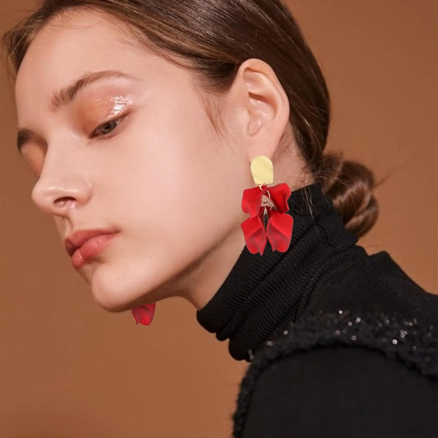 Boho Rose Petal Earrings for Women Acrylic Handmade Bohemian Matte Flower Dangle Drop Earrings Chic Elegant Resin Multi Colorful Orange Red Blue Wedding Jewelry Gifts