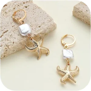 Boho Sea Shell Hoop Earrings for Women,Dainty Retro Seashell Conch Starfish Dangle Drop Earring Chic Bead Pearl Tassel Earrings Summer Beach Ocean Jewelry Gifts