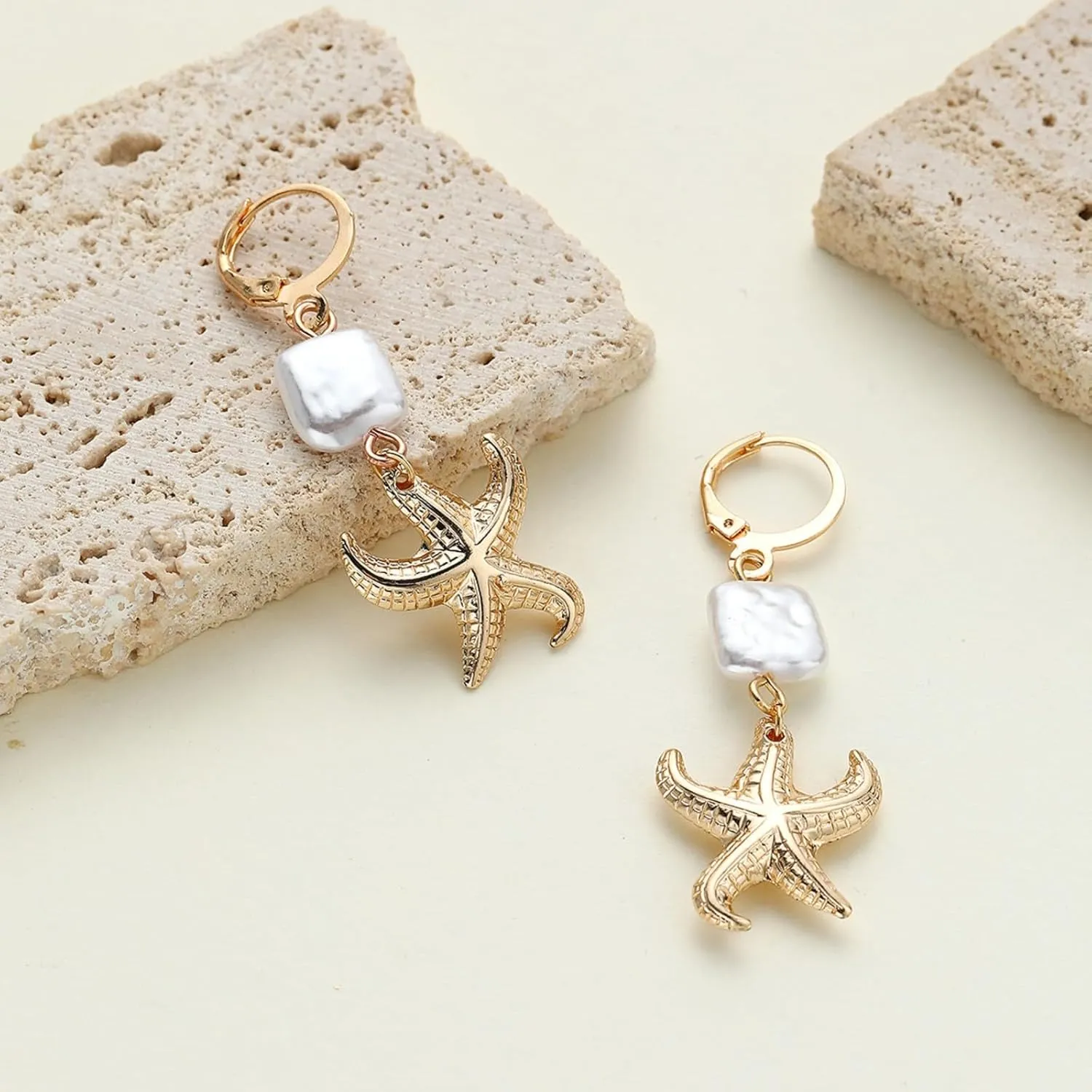Boho Sea Shell Hoop Earrings for Women,Dainty Retro Seashell Conch Starfish Dangle Drop Earring Chic Bead Pearl Tassel Earrings Summer Beach Ocean Jewelry Gifts