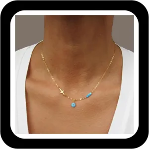 Boho Turquoise Choker Necklace with Turquoise Cross Pendant - Religious Crucifix Evil Eye Cross Jewelry for Women