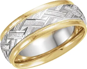 Bonyak Jewelry 18k Yellow Gold & Platinum 7mm Woven-Design Band Polished, Size 8.5