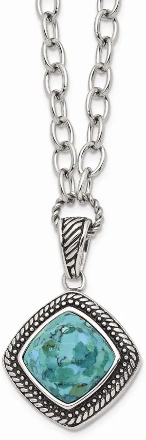 Bonyak Jewelry Chisel Stainless Steel Antiqued & Polished Imitation Turquoise Pendant on a 20.