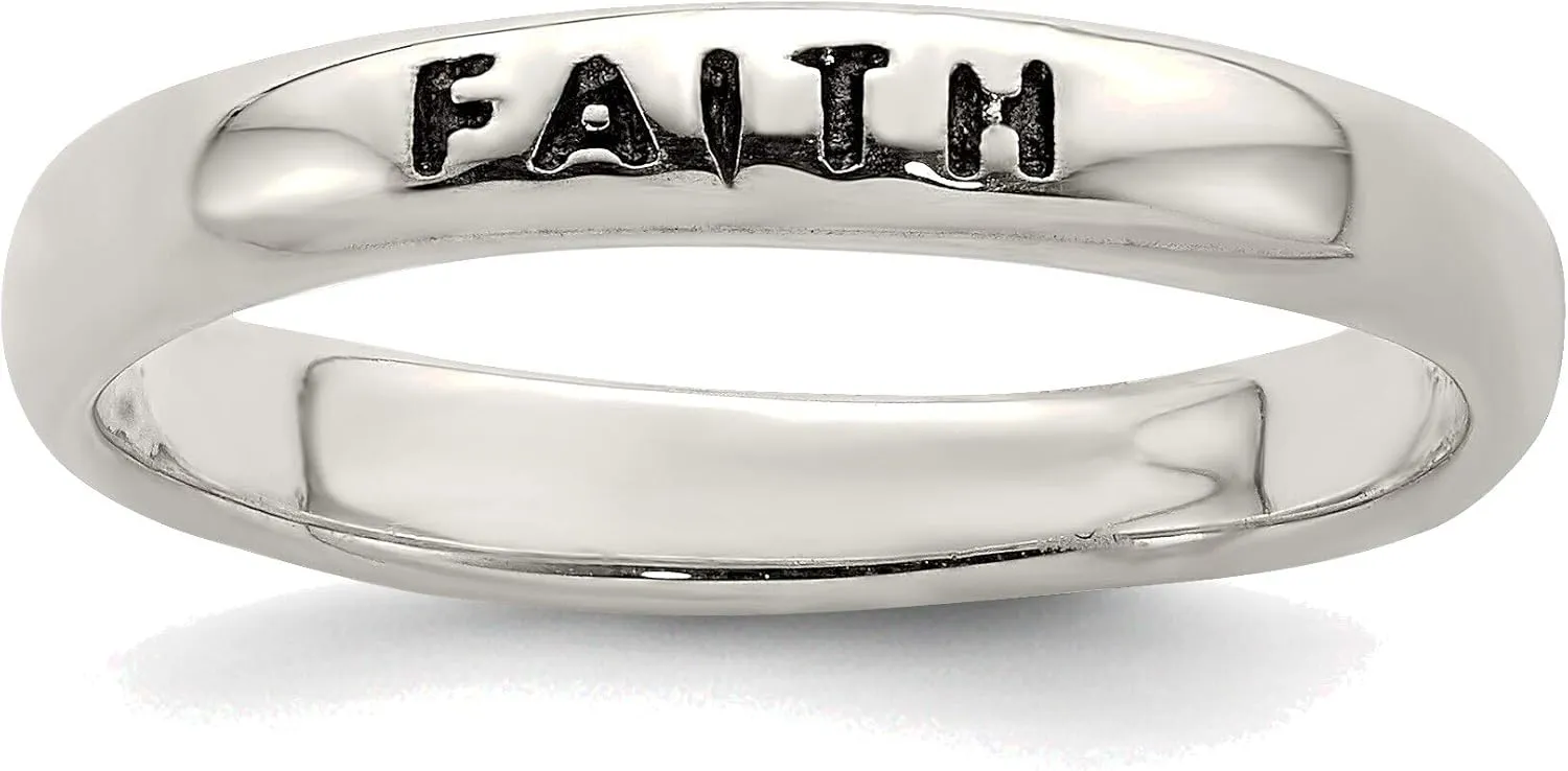 Bonyak Jewelry Sterling Silver Antiqued & Polished Faith Ring Precious, Size 8