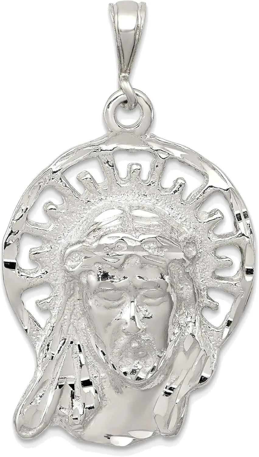Bonyak Jewelry Sterling Silver Polished & Textured Jesus Head Pendant Beautiful