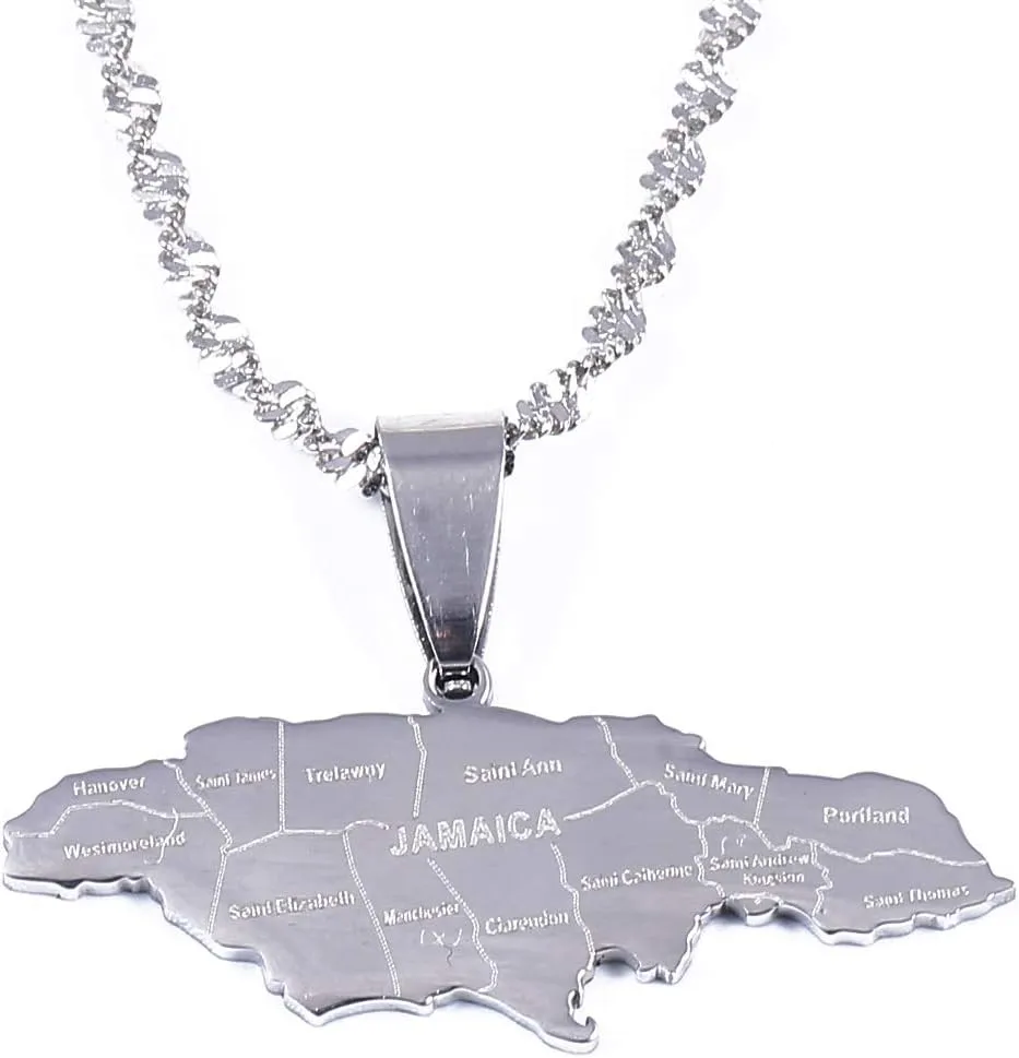 BR Gold Jewelry Stainless Steel Map of Jamaica With City Pendant Necklaces for Women