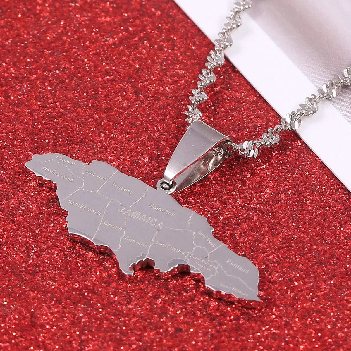 BR Gold Jewelry Stainless Steel Map of Jamaica With City Pendant Necklaces for Women