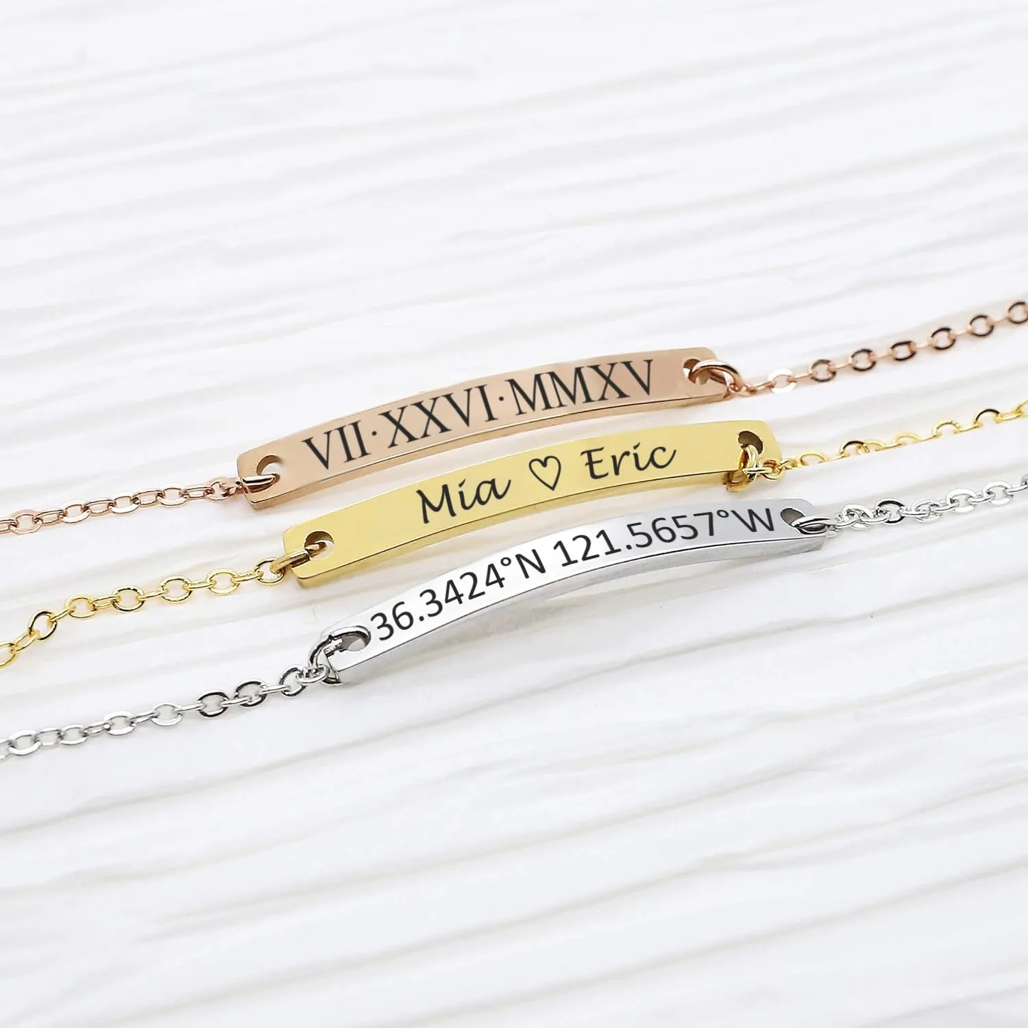 Bracelet Etching Engraved Bracelet bespoke Scripture Coordinates Name & Date bespoke custom Unique Keepsake Jewelry Birthdays Bridesmaid Gift Friendship Eco Freidnly Gift Idea (White color)