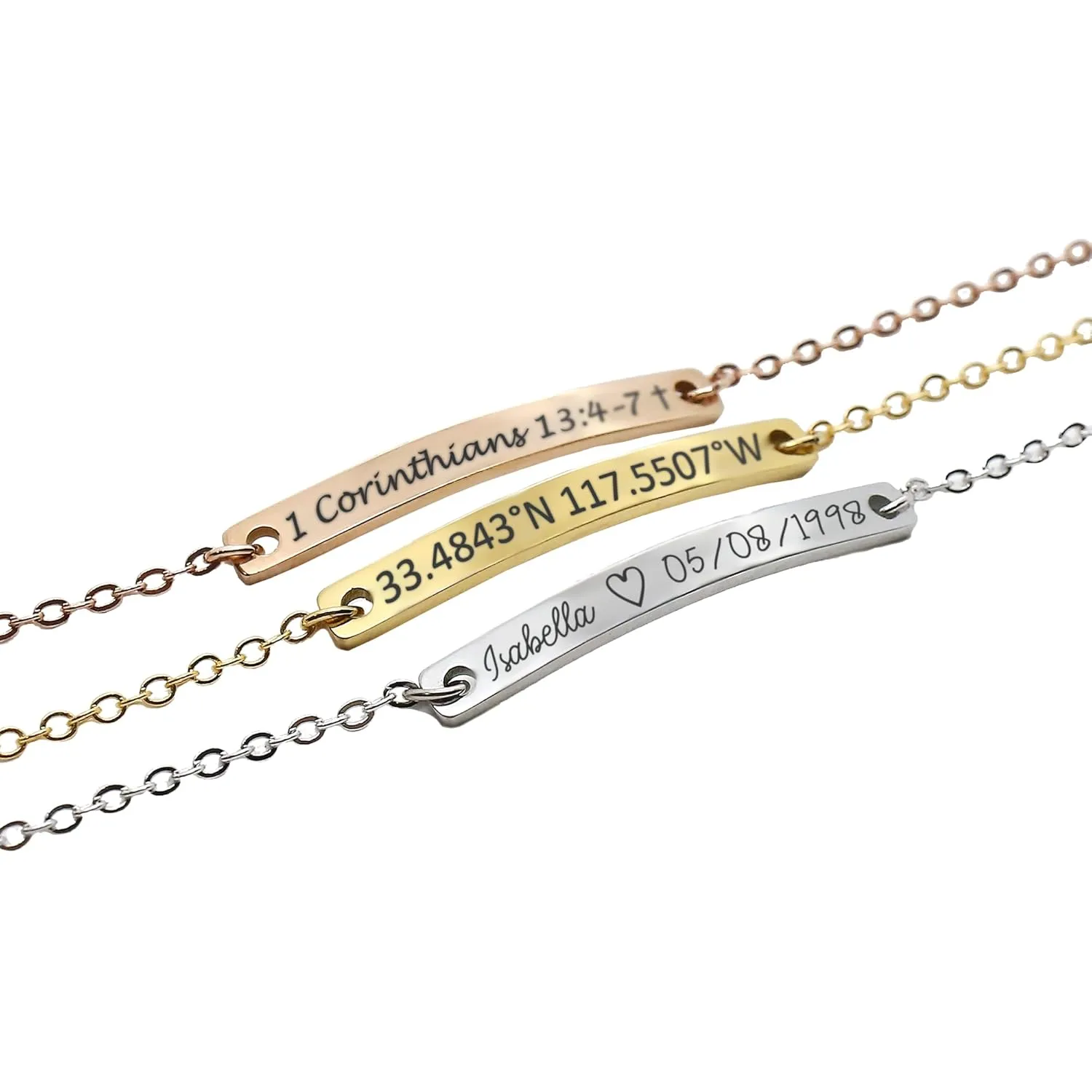 Bracelet Etching Engraved Bracelet bespoke Scripture Coordinates Name & Date bespoke custom Unique Keepsake Jewelry Birthdays Bridesmaid Gift Friendship Eco Freidnly Gift Idea (White color)
