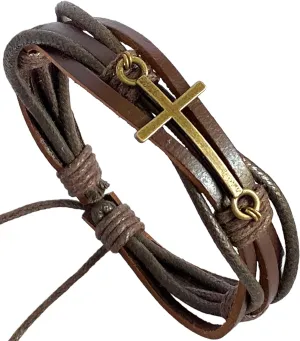 Braided Leather Bracelet for Man or Women Cross Symbol Faith Jewelry Handmade Adjustable Unique