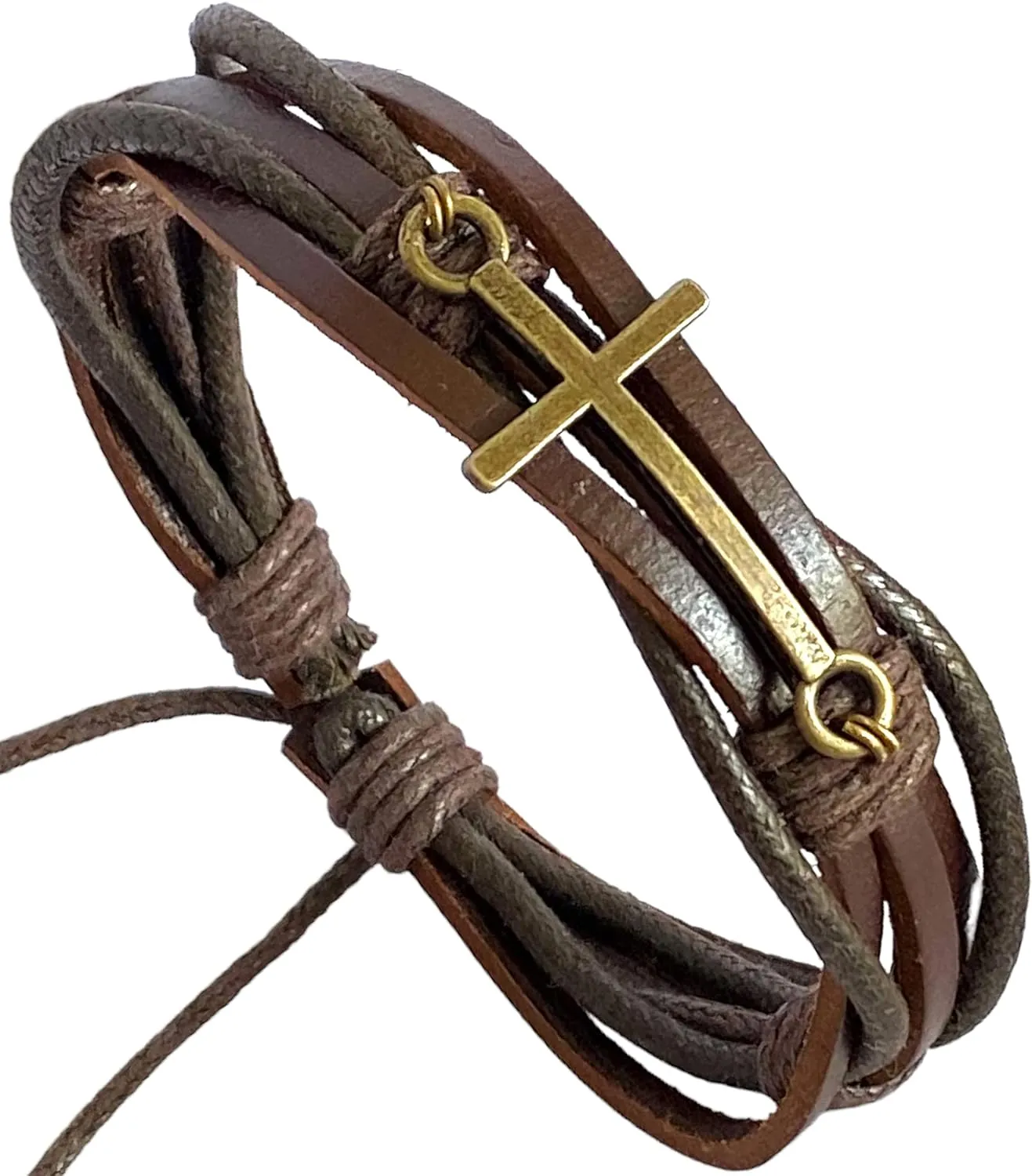 Braided Leather Bracelet for Man or Women Cross Symbol Faith Jewelry Handmade Adjustable Unique
