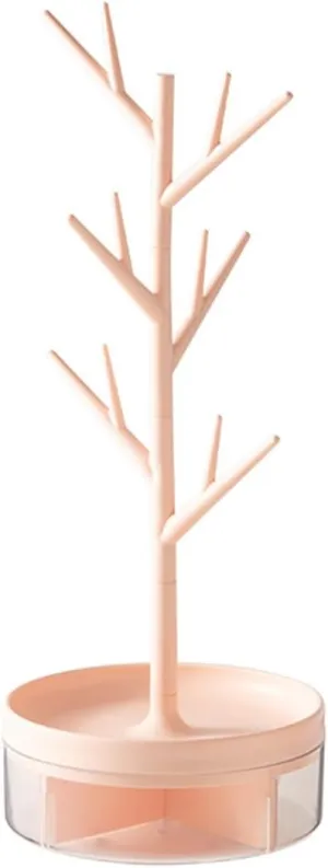 Branch Jewelry Rack Rotatable Base and Storage Box, Jewelry Display Rack Holder, Tree Tower Rack Hanging Organizer for Necklace Bracelet Ring Earrings (Pink)