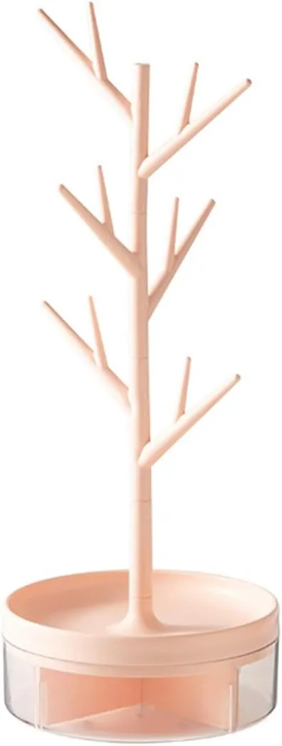 Branch Jewelry Rack Rotatable Base and Storage Box, Jewelry Display Rack Holder, Tree Tower Rack Hanging Organizer for Necklace Bracelet Ring Earrings (Pink)
