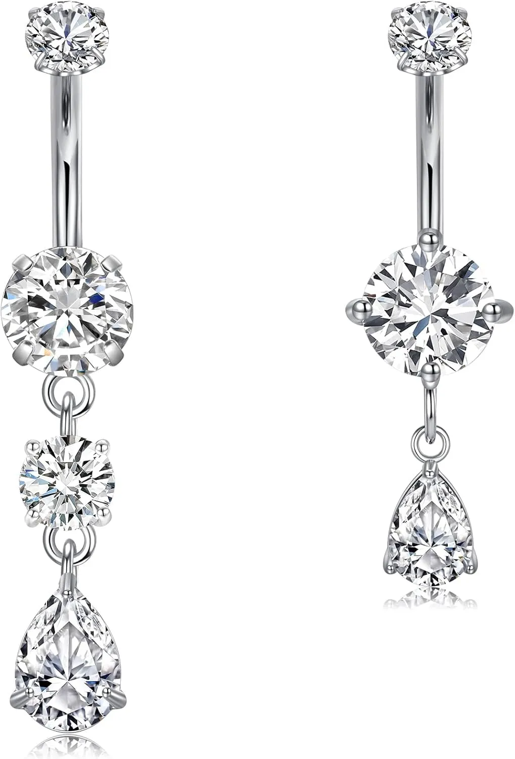 Briana Williams Belly Button Ring Clear CZ Dangle Belly Button Piercing Belly Rings Dangle Belly Button Rings Surgical Steel Teardrop Dangle Belly Button Jewelry for Women Silver Gold