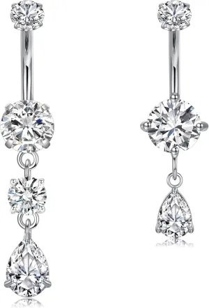 Briana Williams Belly Button Ring Clear CZ Dangle Belly Button Piercing Belly Rings Dangle Belly Button Rings Surgical Steel Teardrop Dangle Belly Button Jewelry for Women Silver Gold