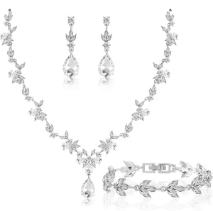 Bridal Wedding Jewelry Set - Elegant Floral Crystal Necklace, Earrings, and Bracelet Set for Wedding, Prom, Party