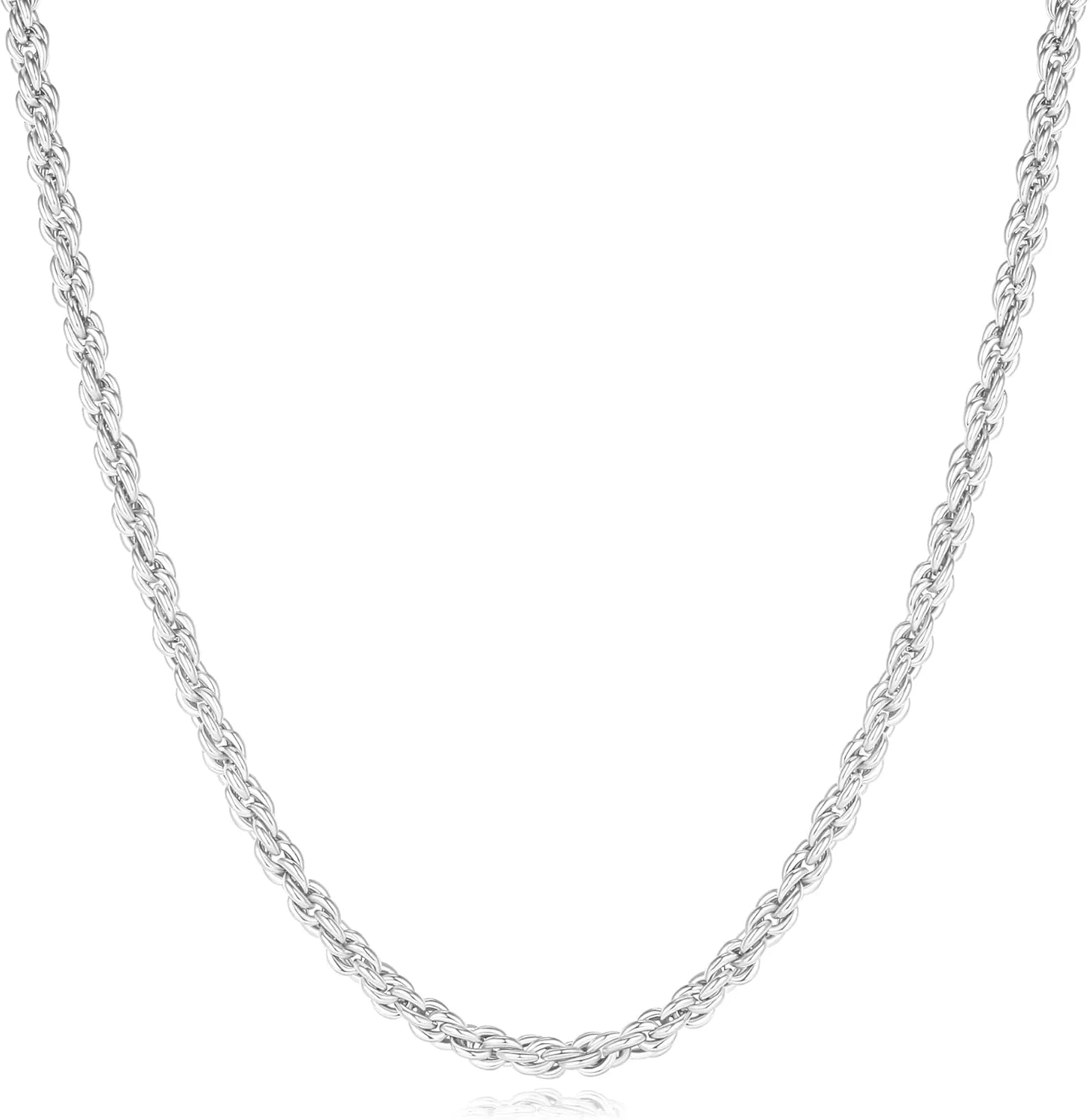 BRIJEWNES 925 Sterling Silver Clasp 2/2.5/3/4/5mm Silver Chain for Men Mens Necklace Rope Chain Necklace Diamond Cut Silver Mens Chain Necklace 16 18 20 22 24 26 28 30 Inches