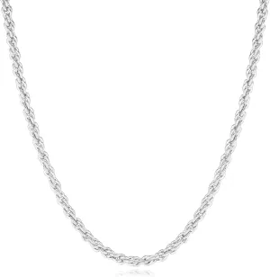 BRIJEWNES 925 Sterling Silver Clasp 2/2.5/3/4/5mm Silver Chain for Men Mens Necklace Rope Chain Necklace Diamond Cut Silver Mens Chain Necklace 16 18 20 22 24 26 28 30 Inches