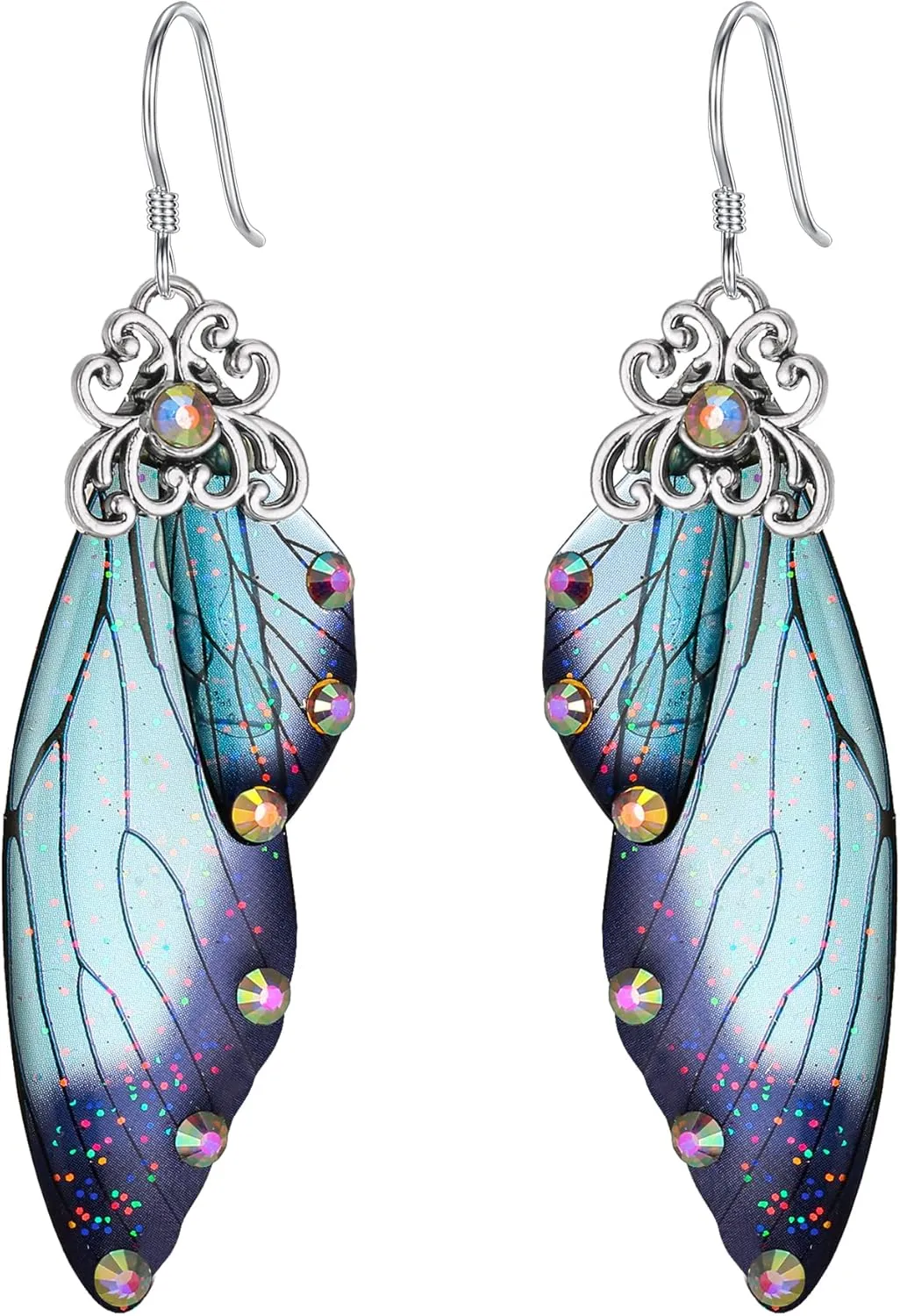 BriLove Butterfly Wing Hook Earrings Elegant Crystal Insect Dragonfly Drop Dangle Jewelry for Women