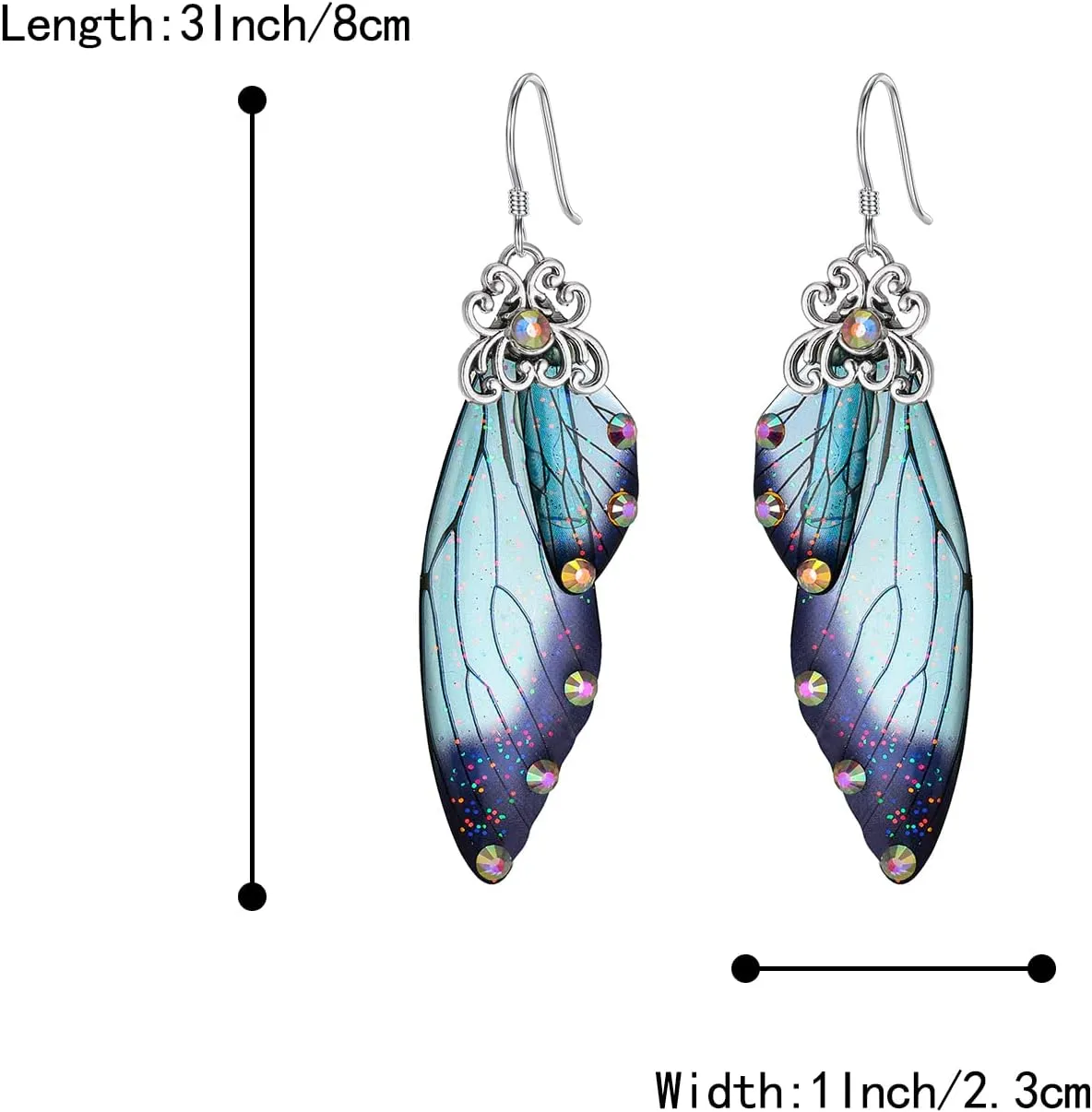 BriLove Butterfly Wing Hook Earrings Elegant Crystal Insect Dragonfly Drop Dangle Jewelry for Women