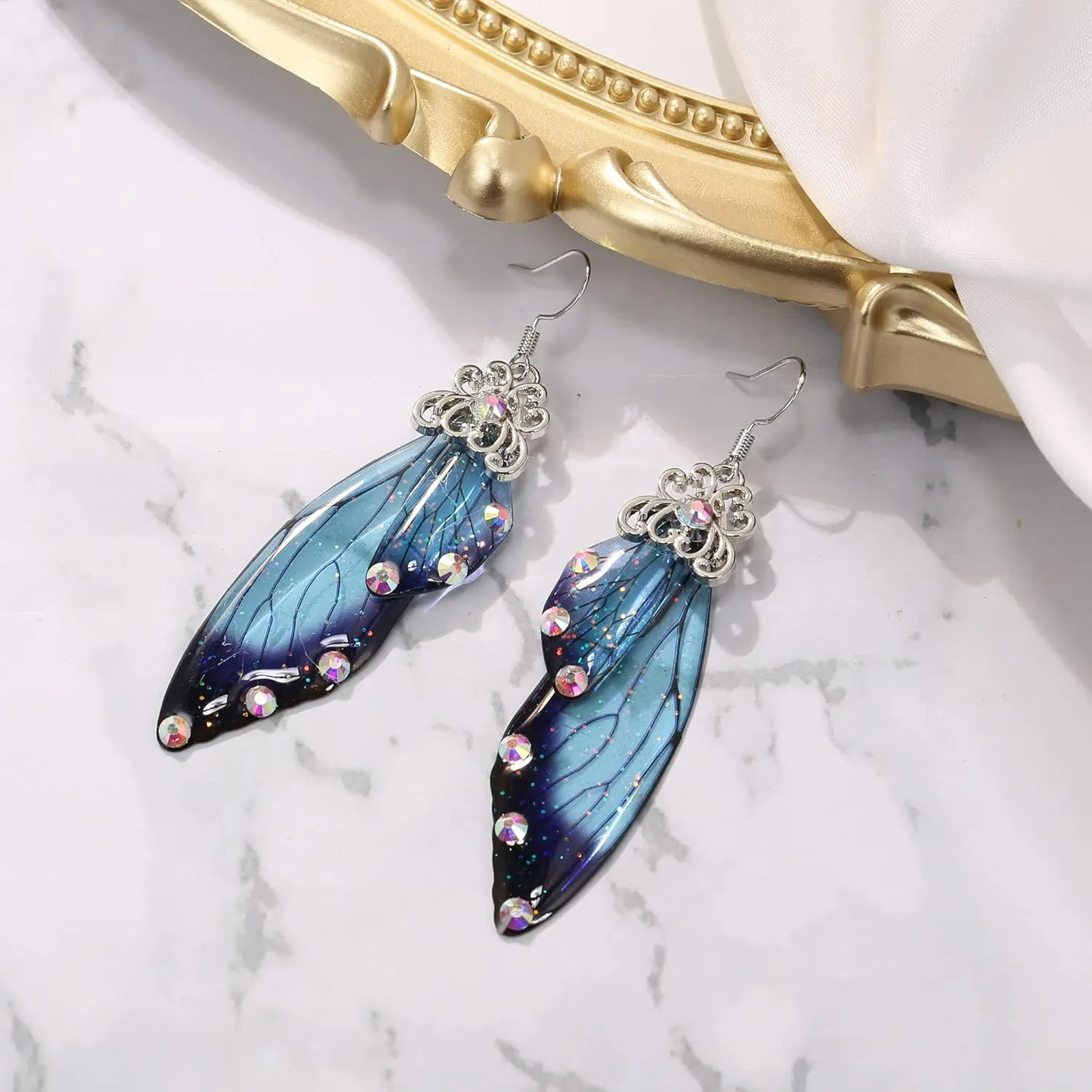 BriLove Butterfly Wing Hook Earrings Elegant Crystal Insect Dragonfly Drop Dangle Jewelry for Women
