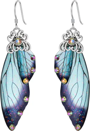BriLove Butterfly Wing Hook Earrings Elegant Crystal Insect Dragonfly Drop Dangle Jewelry for Women