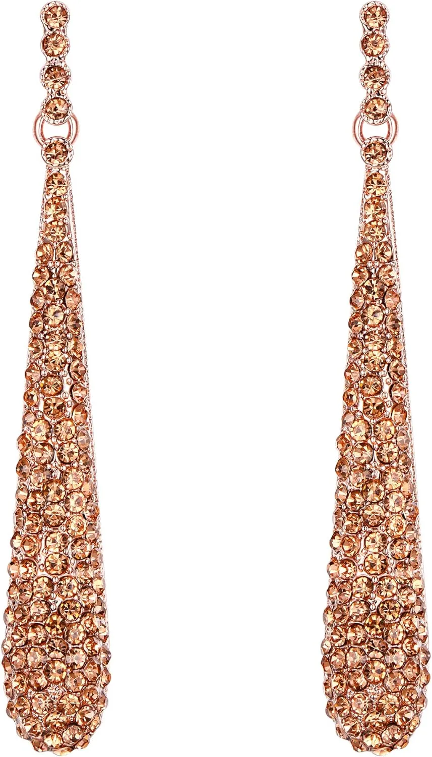 BriLove Wedding Bridal Elegant Crystal Beaded Teardrop Long Dangle Earrings for Women