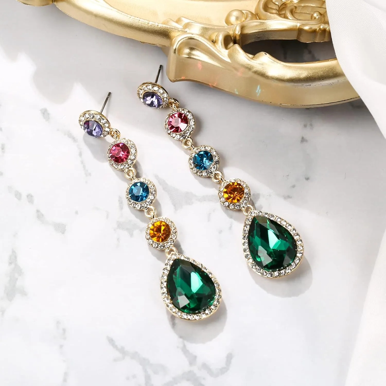 BriLove Women's Elegant Wedding Bridal Crystal Beaded Teardrop Chandelier Dangle Earrings