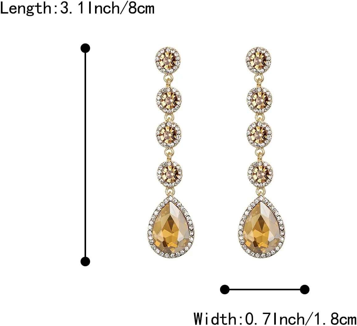 BriLove Women's Elegant Wedding Bridal Crystal Beaded Teardrop Chandelier Dangle Earrings
