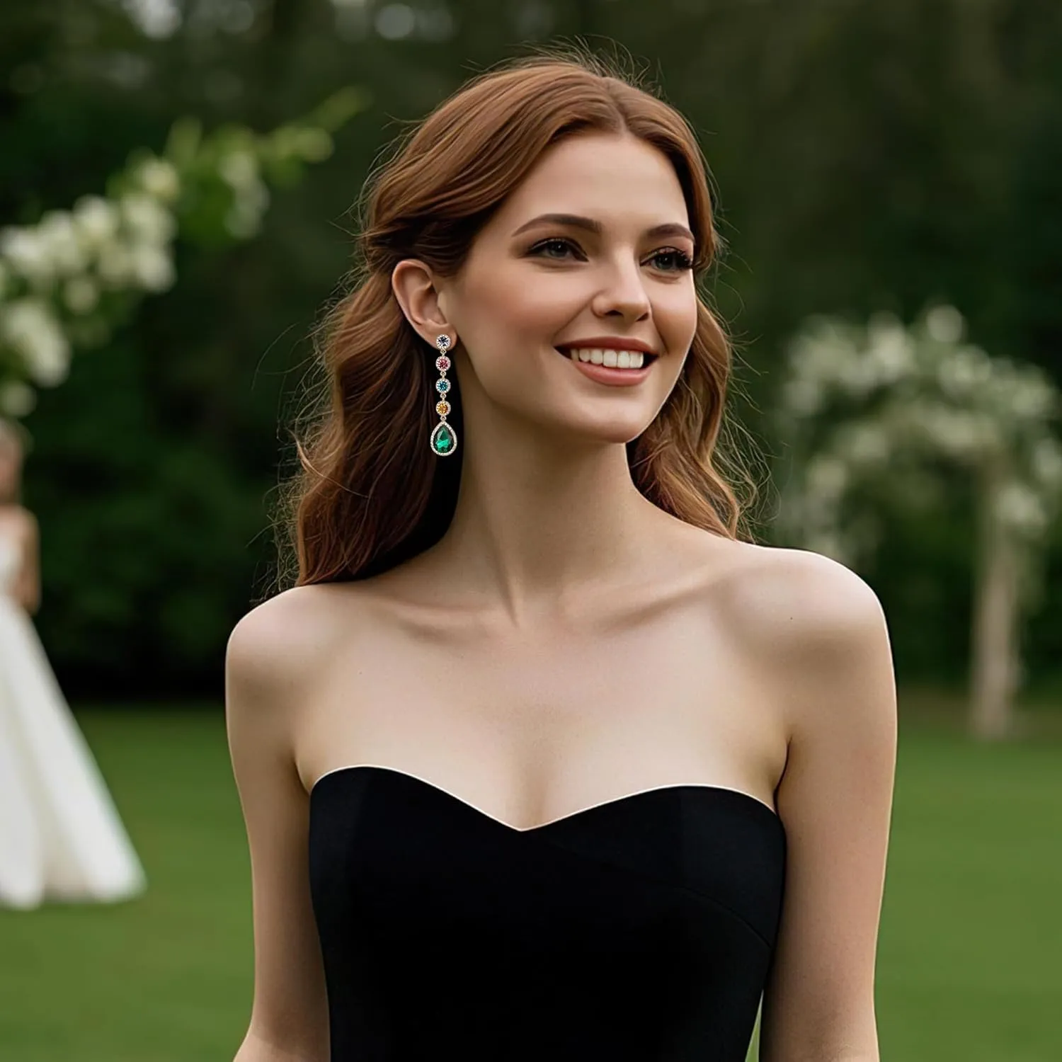 BriLove Women's Elegant Wedding Bridal Crystal Beaded Teardrop Chandelier Dangle Earrings