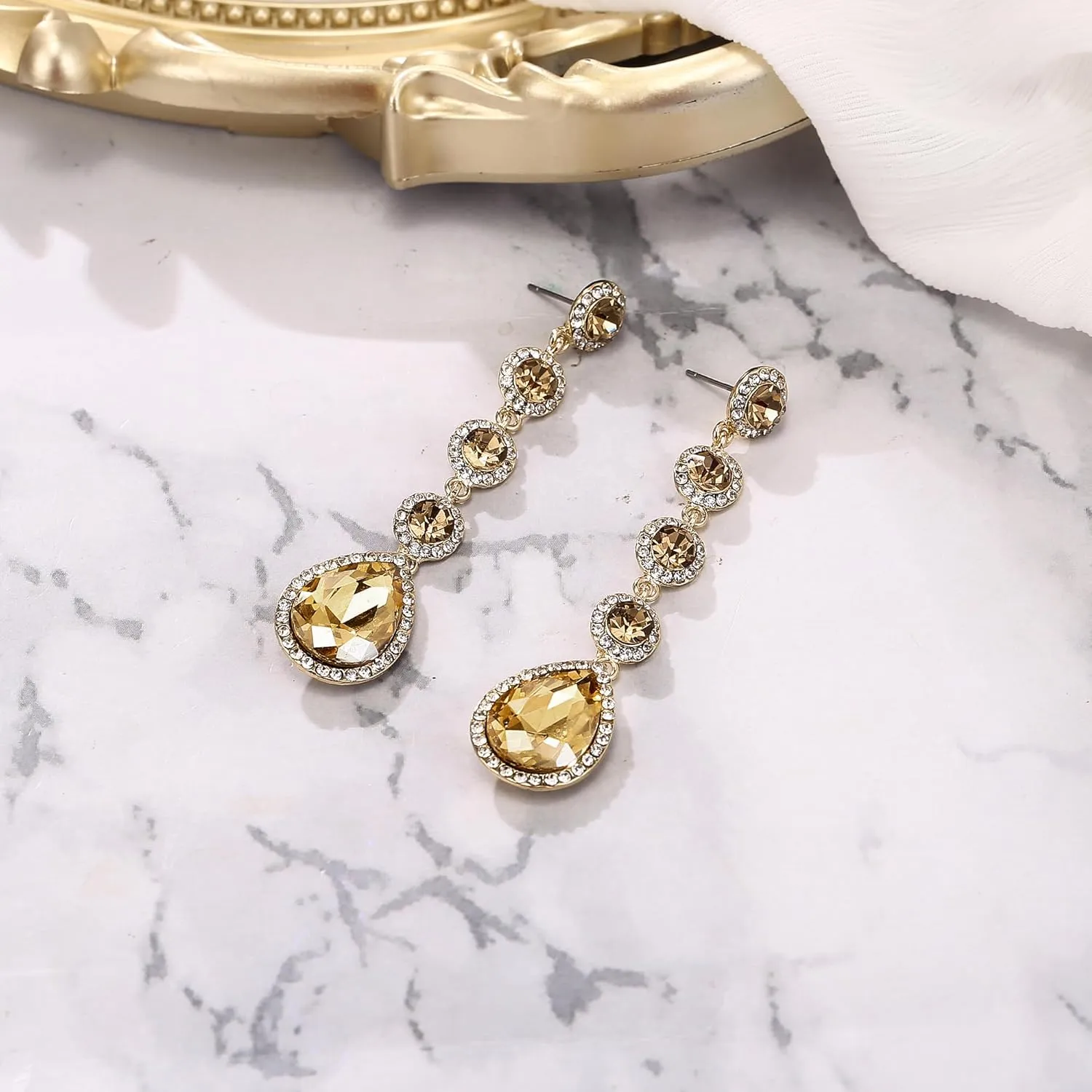 BriLove Women's Elegant Wedding Bridal Crystal Beaded Teardrop Chandelier Dangle Earrings