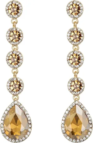 BriLove Women's Elegant Wedding Bridal Crystal Beaded Teardrop Chandelier Dangle Earrings