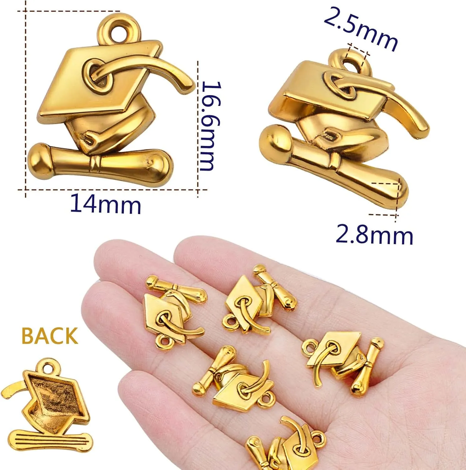 BronaGrand 70pcs Graduation Cap Charm Pendants Alloy Graduate Hanging Charm with Diploma Pendant Graduation Charms for DIY Jewelry Bracelet Necklace Making and Crafting