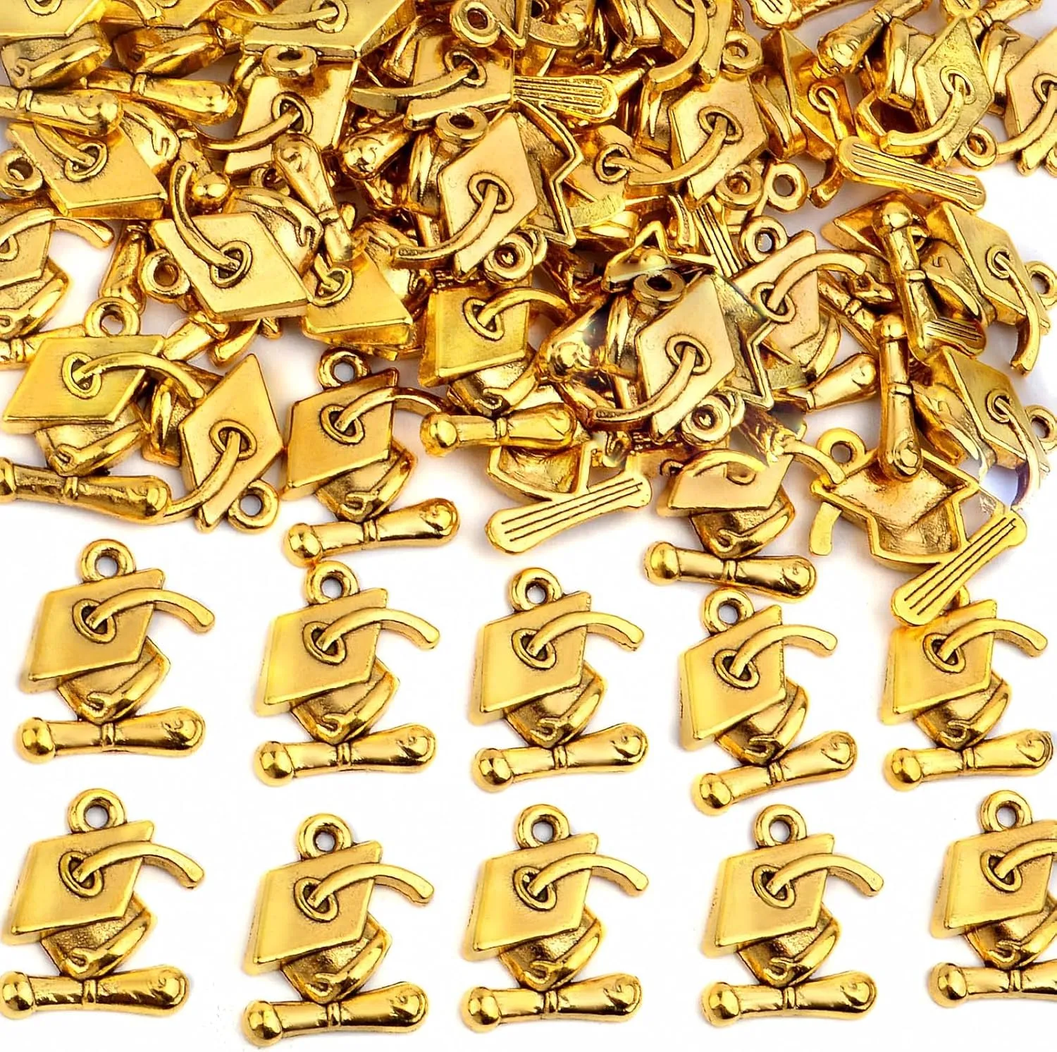 BronaGrand 70pcs Graduation Cap Charm Pendants Alloy Graduate Hanging Charm with Diploma Pendant Graduation Charms for DIY Jewelry Bracelet Necklace Making and Crafting