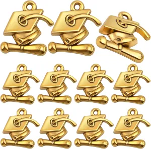 BronaGrand 70pcs Graduation Cap Charm Pendants Alloy Graduate Hanging Charm with Diploma Pendant Graduation Charms for DIY Jewelry Bracelet Necklace Making and Crafting