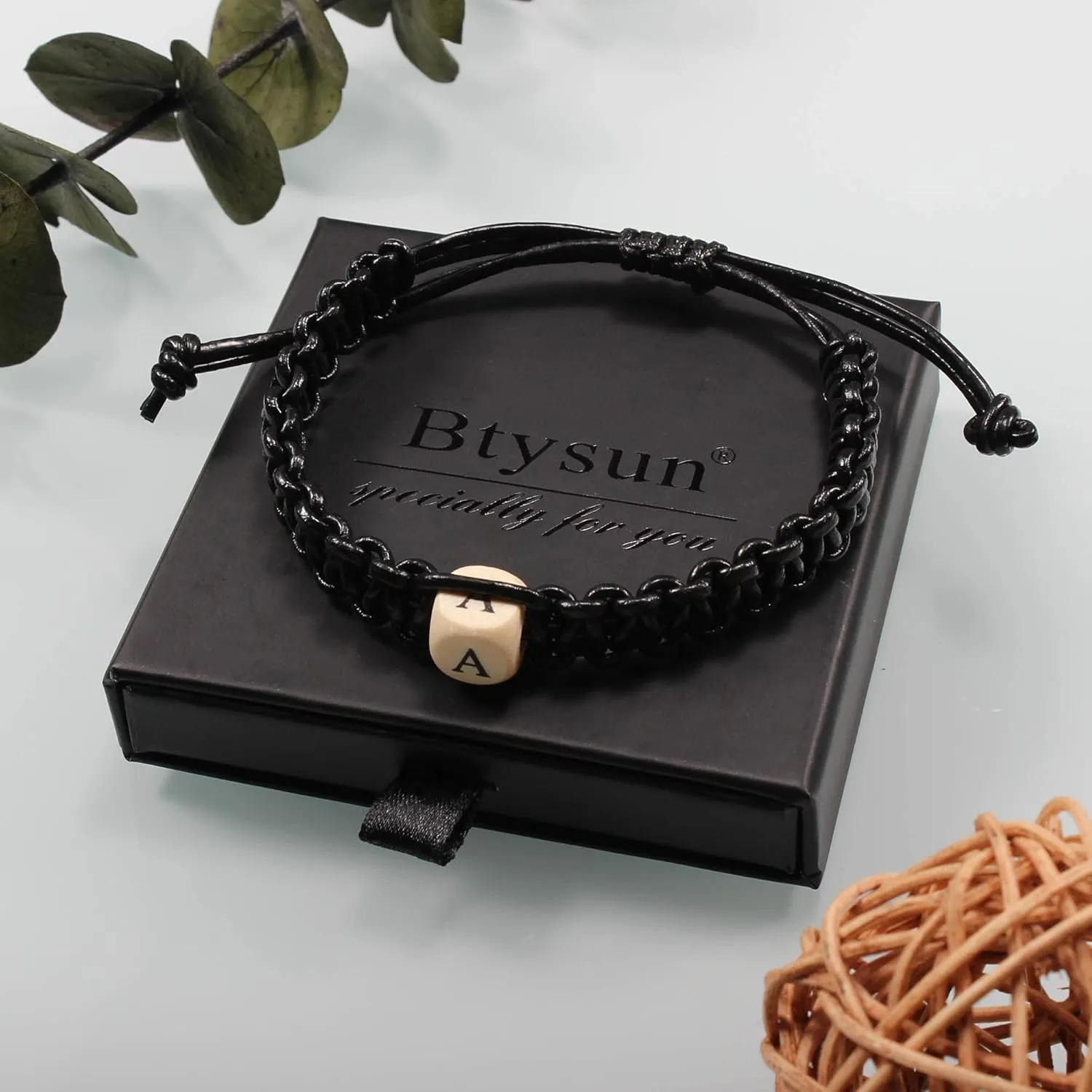 Btysun Initial Bracelet for Men Stocking Stuffers for Teens Cool Gifts for Men Adjustable Letter A-Z Mens Leather Bracelet Valentines Day Gifts for Him Dad Son Husband Graduation Christmas Jewelry
