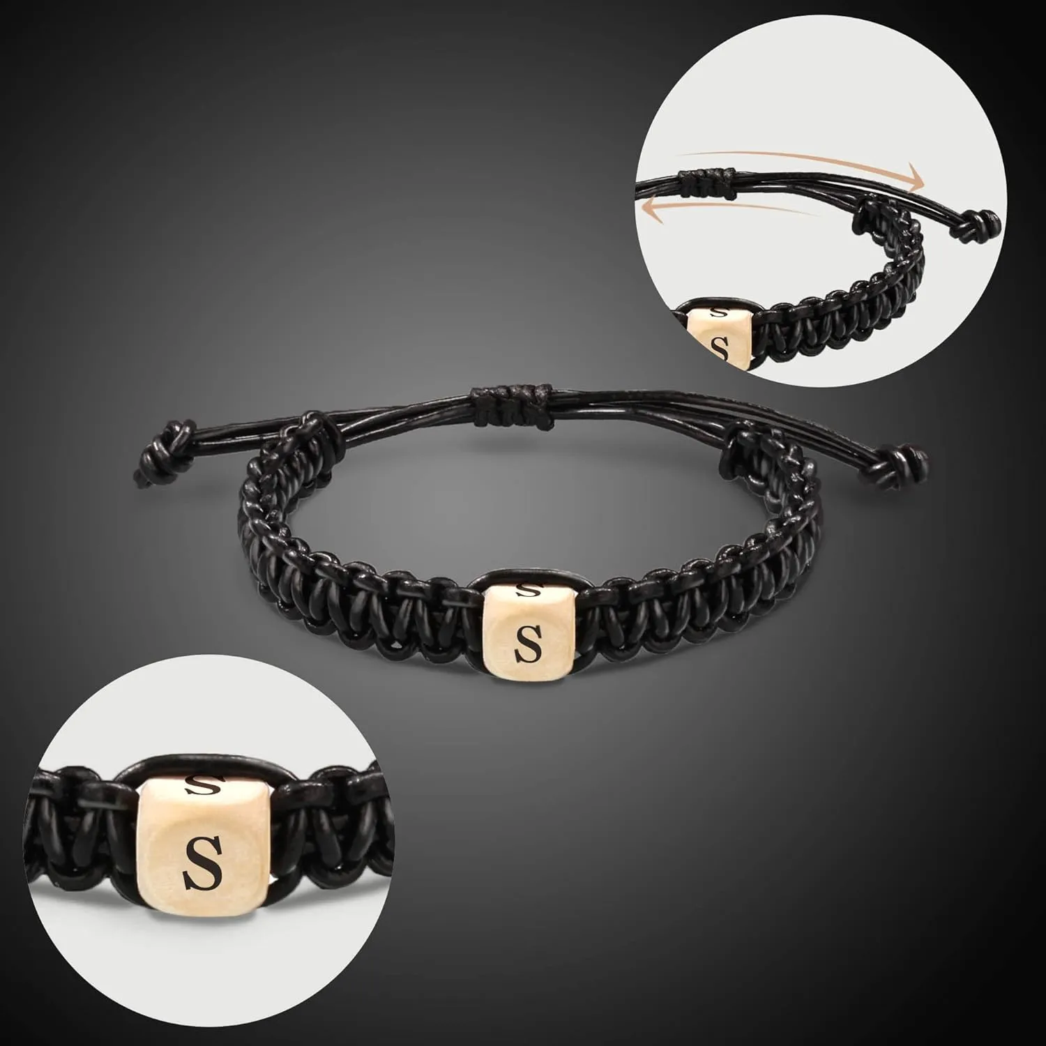 Btysun Initial Bracelet for Men Stocking Stuffers for Teens Cool Gifts for Men Adjustable Letter A-Z Mens Leather Bracelet Valentines Day Gifts for Him Dad Son Husband Graduation Christmas Jewelry